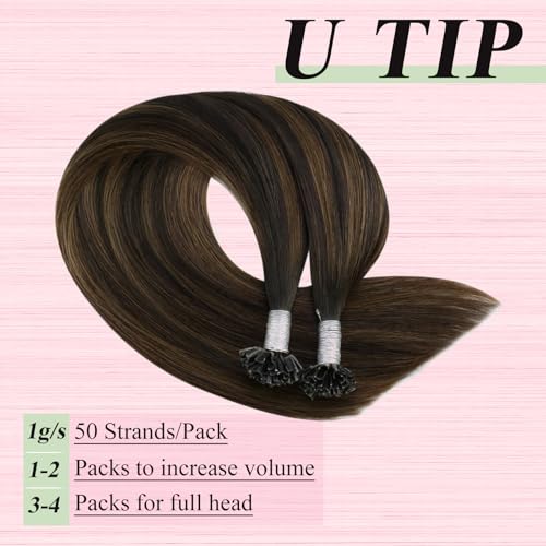 Image of YoungSee U Tip Hair Extensions Darkest Brown Balayage 18IN Utip Hair Extensions Human Hair Ombre Darkest Brown with Medium Browns Fusion Hair Extension K Tips Hair Extension Real Human Hair 50G 50s