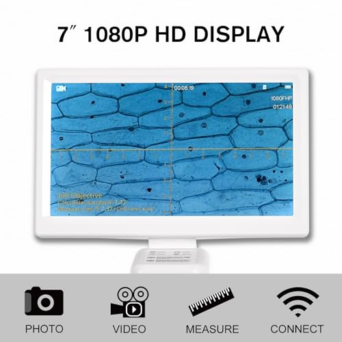 Image of HSL Dual LED light digital microscope with screen,2MP Camera Biological Microscope for Adults Lab,HD 7 inch LCD Kids Microscopes Set for Student Science Double Layer Mechanical Stage 8GB SD Card 1600X