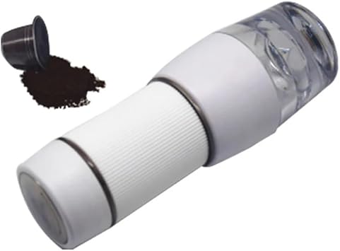 Portable Coffee Maker, Portable Mini Hand Pressure Coffee Machine, Espresso Coffee Maker, Capsule Ground Coffee Brewer, Portable for Travel and Picnic White