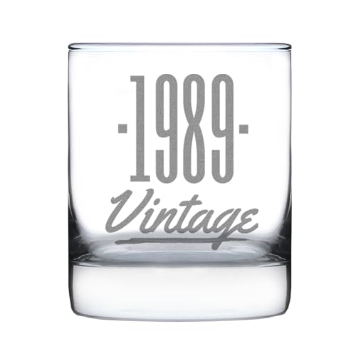 Bevvee Vintage 1989 Whiskey Rocks Glass - 37th Birthday Gifts for Men & Women Turning 37 - Old Fashioned Bday Decor - 10.25 oz