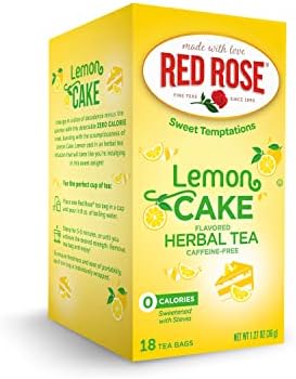 Red Rose Sweet Temptations Dessert Tea Lemon Cake, Zero Carbs, Zero Sugar Bursting with Flavor Caffeine-Free Delicious Beverage Herbal Tea, 18 Count Fruit Naturally Flavored Black Tea