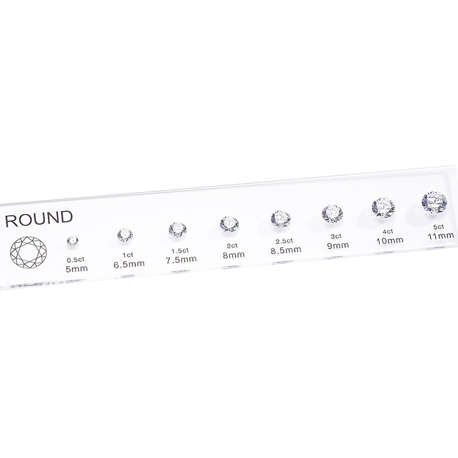 HOLYCOME Diamond Size Shape Guide Selector Kit, 5A Cubic Zirconia Engagement Ring Size Comparison Tool, Classic Round Diamond Cutting Shape 8