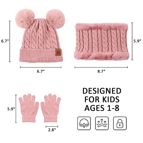 Image of Yuoahcn Kids Winter Beanie Hat Scarf Gloves Set Knit Warm Toddler Winter Cap Gloves Neck Warmer for Boys Girls 1-8 Year