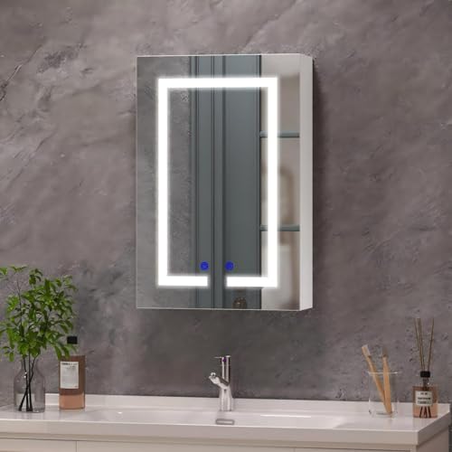 Luxstein Armario con Espejo para Baño con Iluminación LED,3 Colores De Luz,6000 K,Antivaho,Montaje En Pared, con Enchufe,Ahorra Espacio,Armario De Baño Moderno,40 x 60 cm,Blanco - imagen 8