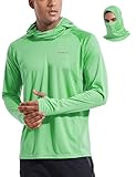baleaf Men's Sun Protection Hoodie Shirt UPF 50+ Long Sleeve UV SPF T-Shirts with Mask Rash Guard Fishing Lightweight Light Green Size L