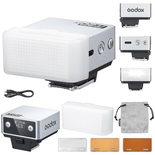 Godox iT20-R iT20 R Kamerablitz Speedlite mit Weißem Diffusor 6 Leistungsstufen 700 Blitze bei voller Leistung TTL 1 5s Blitzaufladezeit mit Magnetischem Farbchip-Blitzschuh für Ricoh GRIII (Silber)