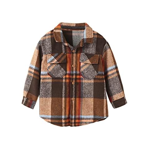HZPHQY Toddler Baby Boys Girls Shirt Button Down Checked Long Sleeve Lapel Top Plaid Blouse Christmas Outfit Clothes (Brown, 2-3T) Cover