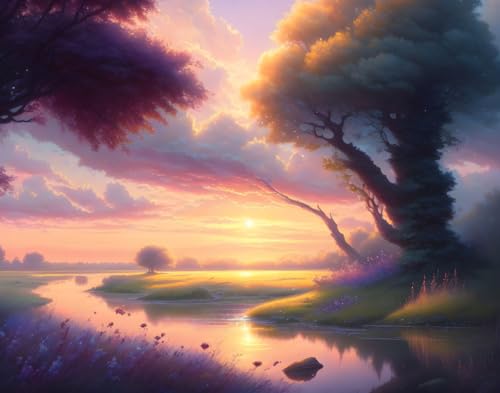 Paysage en été toile murale Meechi avec rivière pour une ambiance de chambre apaisante
