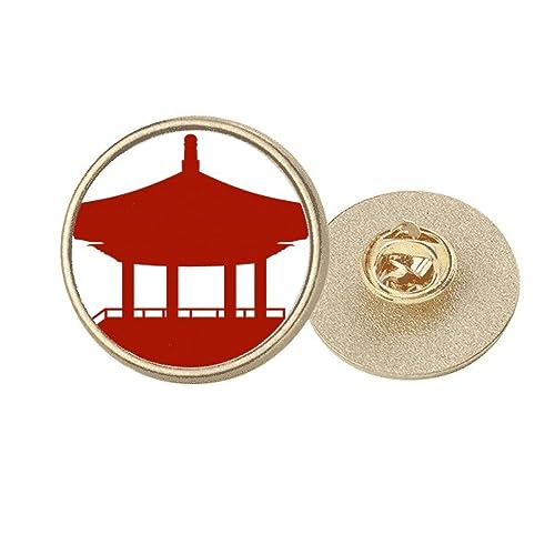 Broche dorée motif pavillon de Chine rond élégant en métal de finition soignée