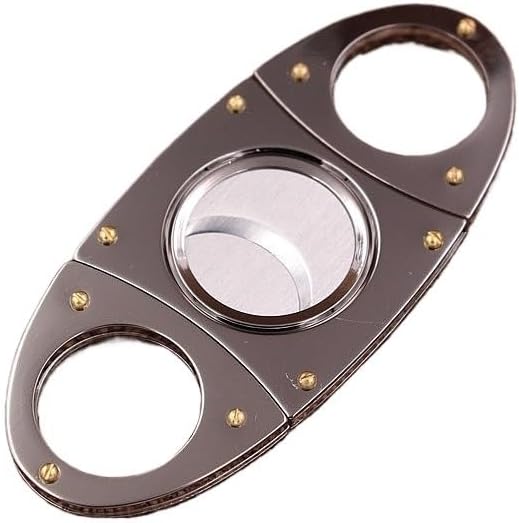 Cigar Cutter Guillotine, Stainless Steel Double Blade, Silver Metal Oval Portable Manual Pocket Tool(B)