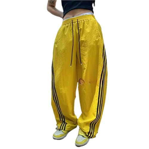 Women's Y2k Track Pants Side Stripe Elastic Waist Wide Leg Parachute Jogger Sweatpants