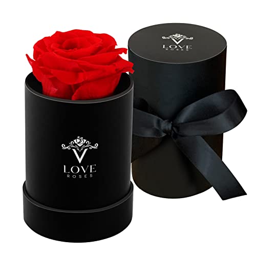 VLoveâ„¢ Forever Preserved Rose in a Box | Real Rose That Last a Year | Gift Ready Eternity Rose | Zero Care Long Lasting Flowers | Black Box: 1 Red Rose | Wife Valentines Day Gifts For Her