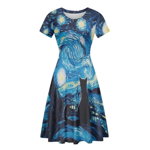 Image of AFPANQZ Womens Casual Summer Lightweight Vintage Dress Short Sleeve Midi Dress Knee-Long Luxury Formal Dress