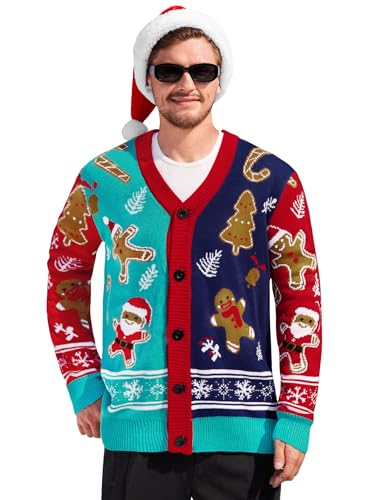 Men's Christmas Cardigan Ugly Xmas V Neck Sweater...