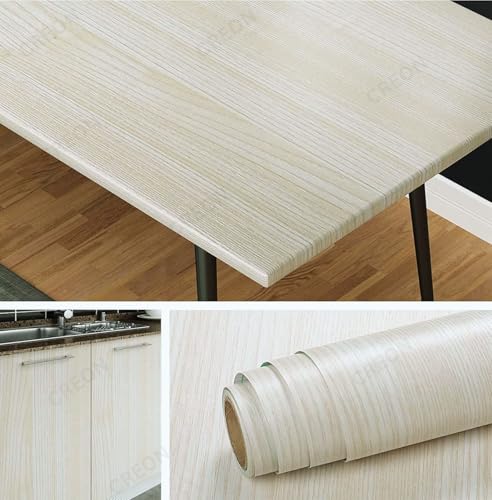 Image of CREON Beige Wood Grain Contact Paper Self Adhesive No Bubbles Removable Peel and Stick Wallpaper Wood Look Countertop Cover Waterproof Cabinet Vinyl Wrap for Table Drawer (Oak Wood, 12X60 in)