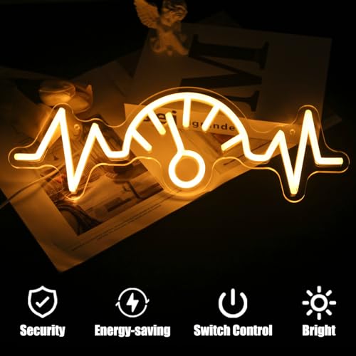 Image of Car Dashboard Neon Sign Garage LED Neon Lights for Man Cave Game Room Decor | Automobile Speedometer Design, Auto Repair Shop Decor, Orange LED Wall Sign, Acrylic Wall Art, Neon Lights Signs for Garage