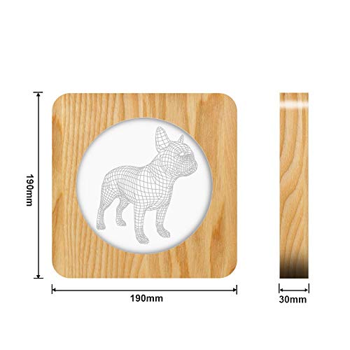 Lampe de table bouledogue français 3D bois et LED