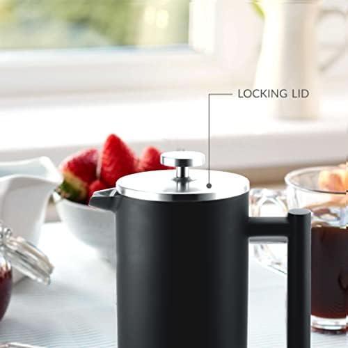 andrew james Double Walled Stainless Steel Cafetiere Gift Set With Coffee Measuring Spoon And Bag Sealing Clip | Delicious French Press Coffee | Easy to Clean (350ml, Matt Black)