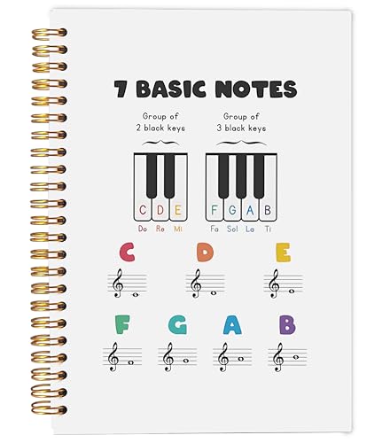 Ecezatik Piano 7 Basic Notes Musical Notebook Journal, Music Lover Gifts Notebook for Kids Piano Learning Beginners Music Teachers, Musical Educational Spiral Journal 5.5x8.3 Inch