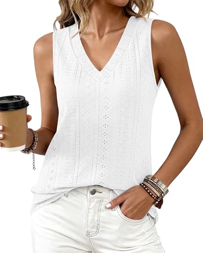 BTFBM Womens Tank Tops 2026 Summer Eyelet Crossed V Neck Sleeveless Casual Loose Fit Basic Spring...