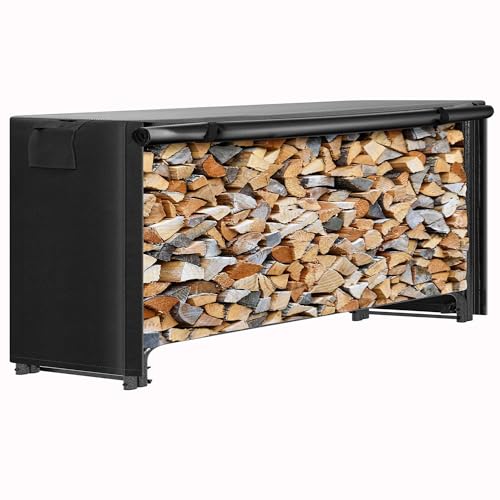 4/6/8/10/12ft Firewood Rack Cover 600D Oxford Fabric Heavy-duty Waterproof Wood Rack Cover for Firewood, Weather Protection PVC Coating Log Cover, W/Zipper, Buckle (Rack Not Included),Black,10ft