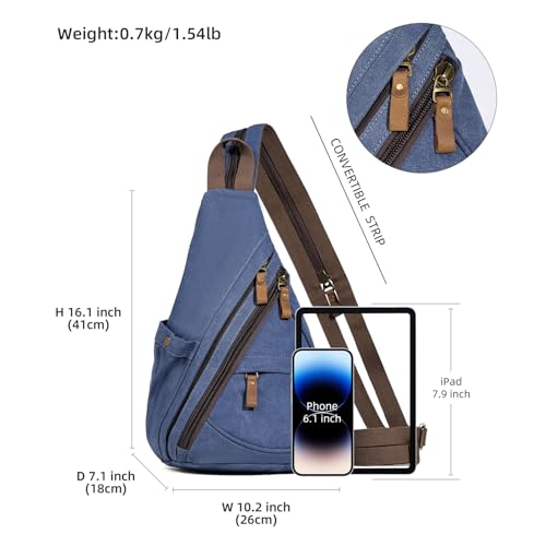 KL928 Canvas Sling Bag - Small Crossbody Backpack Shoulder Casual Daypack Rucksack for Men Women(Blue) - Image 3