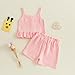 JLKGICF Toddler Girls Summer Outfits Solid Color Sleeveless U Neck Organic Cotton Ruffled Button Tank Tops Bow Shorts Set (Pink Organic cotton, 18-24 Months)