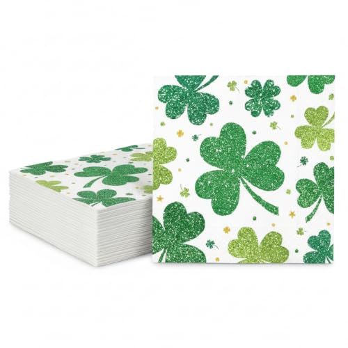 40 Pcs St Patricks Day Napkins Lucky Green Irish Happy St Patrick’S Day Dessert Green Shamrock Napkins Birthday Wedding Party Home Bar Use Cocktail for Irish Party Supplies
