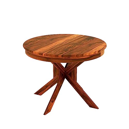Image of AS Arts Sheesham Wood Dining Table Set of 4 | Round Dining Set of 4 Seater Wooden | Solid Wood Dining Set with Chairs | Honey Finish
