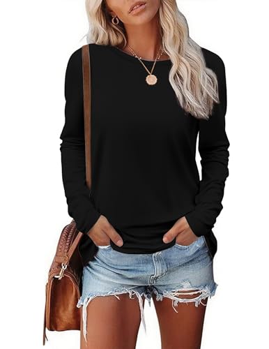 Ekouaer Womens Long Sleeve Shirts Casual Crew Neck Tops Loose Fit Thermal Undershirt Base Layer Trendy Clothes XS-XXL