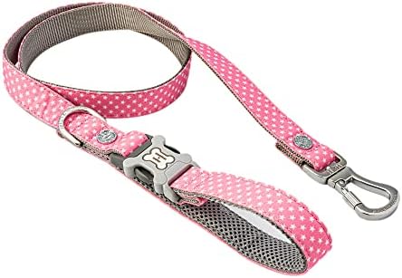 HUGO & HUDSON Dog Lead with Mesh Padded Handle Training Leash, Red Star, 120 x 2.5cm