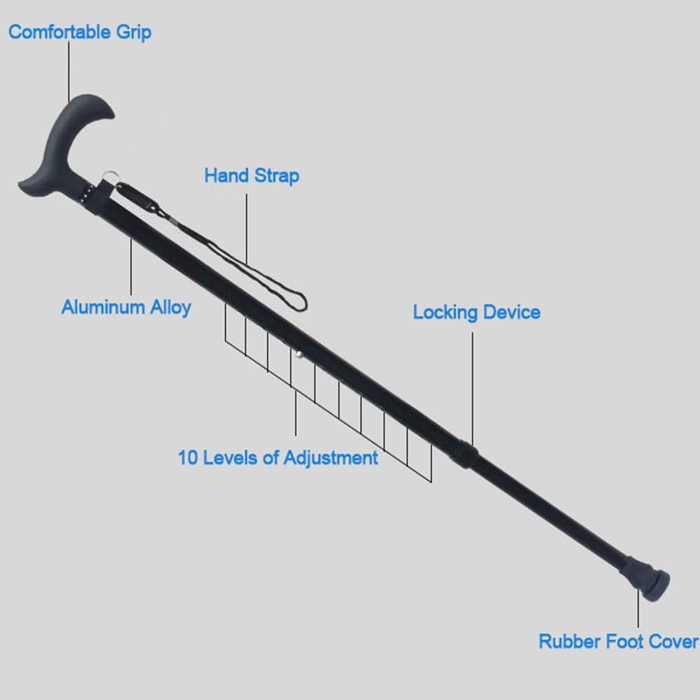 Regulowana laska, lekka aluminiowa laska do chodzenia, laska do chodzenia z ergonomicznym uchwytem i paskiem na nadgarstek (73-95 cm)