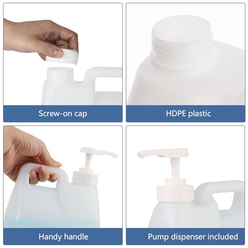 6 Pack 64 oz Clear Plastic Jugs with Pumps, Camping Water Jug Storage Containers with Ergonomic Handle, HDPE Containers Soaps (0.5 Gallon With Pump)3