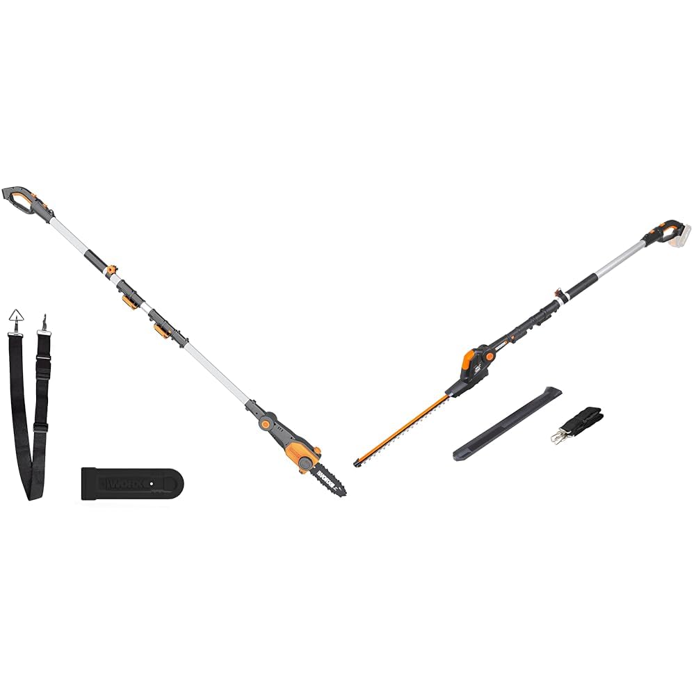WORX - Elagueuse/tronçonneuse sur tige télescopique 20V - WG349.9 -⌀ 20 cm & Taille-haies électrique sans fil - Taille-haies Télescopique - Léger et Ergonomique - 45 cm