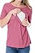 Breastfeeding Shirts for Women Double Layer Maternity Nursing Tops Distressed Acid Washed Nursing Tshirt Dark Pink