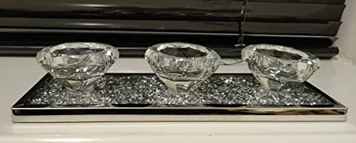 EagleWiz 3 Tealights Candle Holder Plate Crystal Affect Crushed Mirror Diamante Home tea light holder