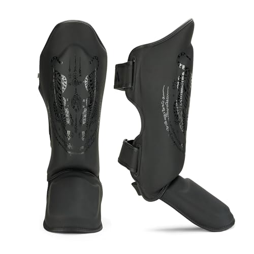 Protège-tibias Muay Thai Twin Tiger Playwell noir mat pour K1 et MMA