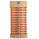 BONITTER Evil Eye Protection Bracelet Set, 12 Pack Adjustable Red 7 Knot Lucky String Amulets, Black and Pink Friendship Bracelets for Women, Men, Boys, Girls (12, Red) (Red)