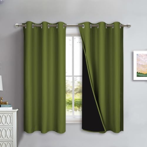 Image of NICETOWN 100% Blackout Lined Curtains, Olive Green, 1 Pair, 42 inch Width x 63 inch Length Each Panel, 2 Thick Layers Completely Blackout Window Treatment Panels Thermal Insulated Drapes for Kitchen