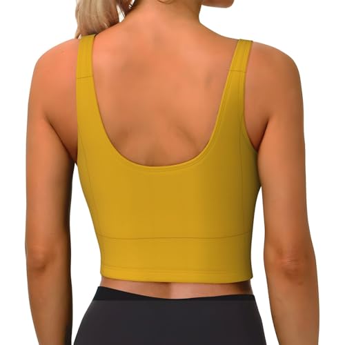 Mustard Yellow Racerback Sports Bra for Women, High Impact Sports Vest, Cute Tank Top for Yoga Gym3