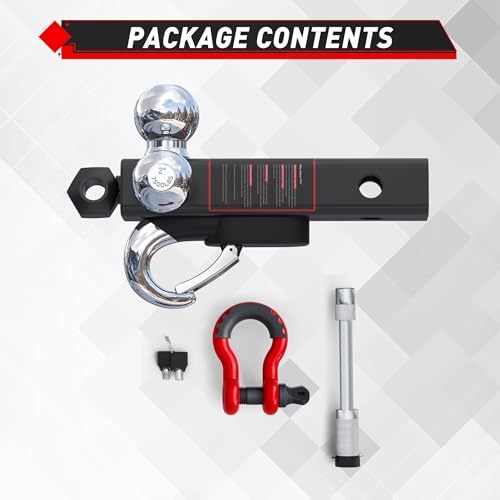 Image of TYT Tri Ball Mount Trailer Hitch ，Fits 2 inch Receiver, Triple Balls (1-7 /8 inch, 2 inch, 2-5 /16 inch) with Tow Hook & Shackle,10,000lbs GTW,1,000 lbs Tongue Weight, Includes Hitch Pin Lock