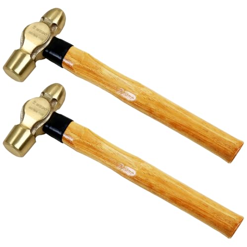 Image of WEDO 2PCS Brass Ball Peen Hammer Set, 16 oz+16 oz(1lb+1lb), Brass Ball Pein Hammer Set with Wooden Handle, Die-Forged, Corrosion Resistant, DIN Standard