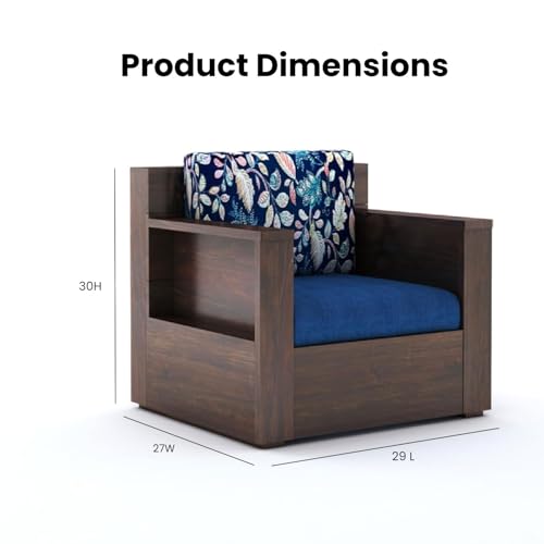 Image of Sheesham Wood 1 Seater Sofa Set with Cushion | Wooden Sofa for Living Room Home Hall Hotel Office (Walnut Finish)