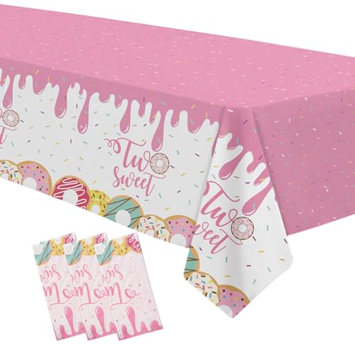 APOWBLS Donut Two Sweet Birthday Decorations Tablecloth Girl, Pink, 3 Pack