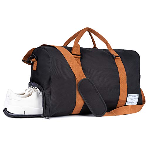 RoLekim Travel Duffel Bag with Shoes Compartment Large Sports Gym Bag for Men Women Black