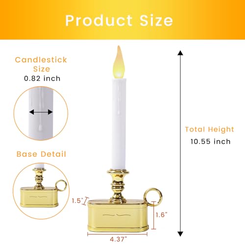 Image of Window Candles 2AA Battery Operated with Timer 8 Hours On and 16 Hours Off Led Warm White with Flicker Flame (Gold Base) Battery Not Included