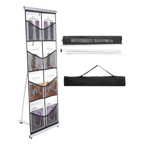 PATIKIL Soportes Portátiles para Revistas De Pie De Doble A4 con 8 Bolsillos De Malla Soporte para Folletos Soporte para Catálogos Y Literatura para Hotel Exposición Oficina Negro