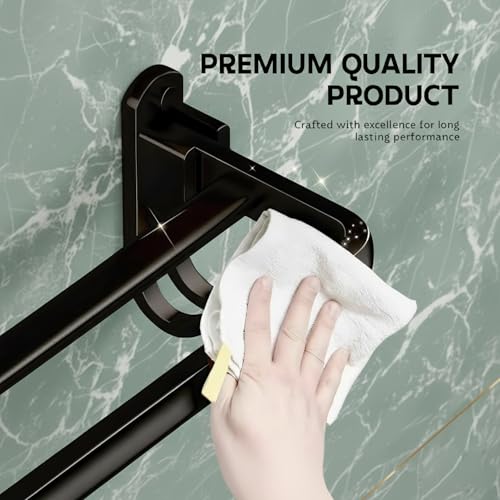 Image of Amazon Basics Bathroom Accessories Set - 24 Inch Towel Rod Towel Rack Clothes Hanger and Towel Holder - Rust-Resistant Bathroom Fittings for Home Black (Pack of 1)