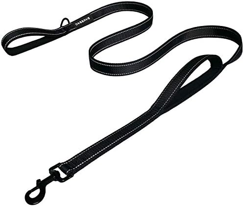 DOGSAYS Dog Leash 5ft Long Traffic Padded Two Handle Heavy Duty Double Handles Lead for Large Dogs or Medium Dogs Training Reflective Leashes Dual Handle (5 FT, Black)