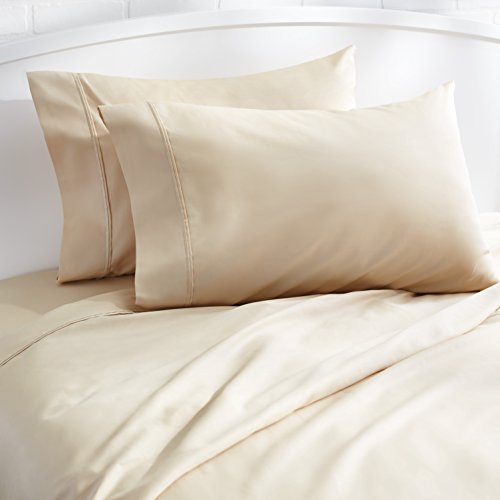 Image of Amazon Basics 400 Thread Count Cotton Pillow Case, King, Set of 2, Beige, 40 inch L x 20 inch W, Pillows Not Included (Pack of 2)